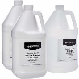 AmazonBasics All Purpose Washable School While Liquid Glue, Extra Strong, 1 Gallon, 2-Pack with All Purpose Washable School Clear Liquid Glue, 1 Gallon