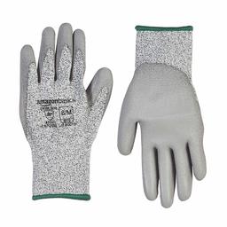 AmazonBasics - Guantes de trabajo a prueba de cortes, nivel A2 de resistencia a los cortes, con revestimiento de poliuretano, compatibles con pantallas táctiles, blancos con motas negras, talla 8, M