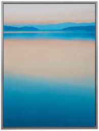 Amazon Brand – Rivet Calm Paradise Water Horizon at Dawn Canvas Wall Art, Silver Frame, 17.75