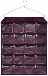 Amazon Brand - Solimo Satin Hanging Jewellery Organiser with 20 Pouches, Purple