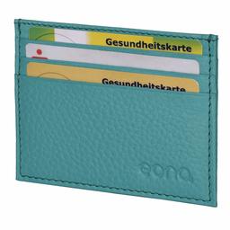 Eono by Amazon Leather Credit Card Holder with Note Compartment for Men and Women - Flat Design with RFID Reading Protection Function, Turquoise leather