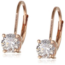 Rose Gold Plated Sterling Silver Lever back Earrings set with Round Swarovski Zirconia (1 cttw)