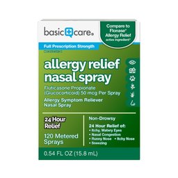 Basic Care Allergy Relief Nasal Spray, Fluticasone Propionate (Glucocorticoid) 50 mcg Per Spray, 120 Metered Sprays 0.54 FL OZ