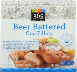 365 Everyday Value, Beer Battered Cod Fillets, 12 oz, (Frozen)