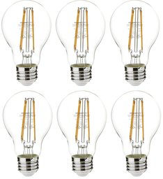 AmazonBasics 60 Watt Equivalent, Clear, Soft White, Non-Dimmable, 15,000 Hour Lifetime, A19 LED Light Bulb | 6-Pack