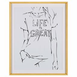 Amazon Brand – Rivet Modern Sketch of Woman with T-Shirt on White Background Framed Wall Art Home Decor - 39.42 x 31.42 x 2.27 Inch, Maple