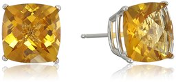 Amazon Collection14k White Gold Cushion Checkerboard Cut Citrine Studs (8mm)