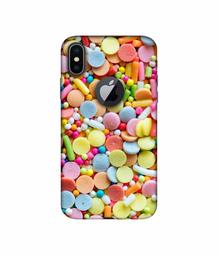 Amazon Brand - Solimo Designer Candies 3D Printed Hard Back Case Mobile Cover for Apple iPhone X (Logo Cut)