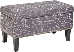 First Hill Endora Rectangular Fabric Storage Ottoman with Script-Style Pattern - Storm Grey