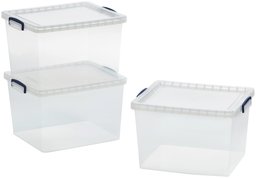 AmazonBasics Clear Plastic Storage Boxes with Lids - 33.5 Liters - Pack of 3