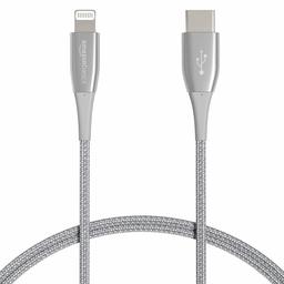 AmazonBasics – högkvalitativ anslutningskabel USB-C till Lightning, dubbelvävd nylon, MFi-certifierad laddningskabel för iPhone, silverfärger, 91,2 cm