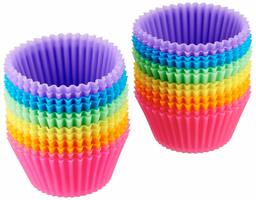 AmazonBasics Tasses de cuisson réutilisables en silicone (renouveau) Lot de 24 5.5 x 2.8 x 3.4 pink, orange, yellow, green, blue, and purple