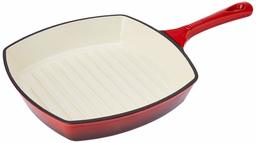 Amazon Brand - Solimo Cast Iron Grill Pan, 26cm, Red