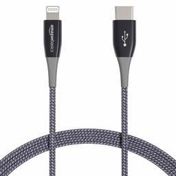 AmazonBasics Câble de qualité supérieure USB-C vers Lightning, en nylon à double tressage, chargeur certifié MFi pour iPhone - Gris foncé, 1,82 m