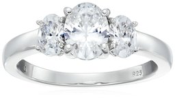 Platinum-Plated Sterling Silver Oval-Shape 3-Stone Ring made with Swarovski Zirconia (3 cttw), Size 9