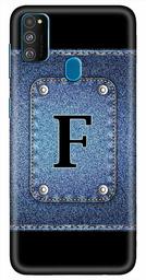 Amazon Brand - Solimo Designer Button Jeans Alphabet-F 3D Printed Hard Back Case Mobile Cover for Samsung Galaxy M21 / M30s