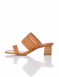 Amazon Brand - find. Women's Two Band Woven Sandal With Block Heel, Brown, US 7.5