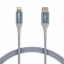 AmazonBasics Advanced Double Braided Nylon USB-C to Lightning Cable, MFi Certified iPhone Charger - Dark Grey, 1.82 m