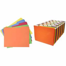 AmazonBasics 1/3-Cut, Assorted Position File Folders, Letter Size, Assorted Colors - Pack of 100 & Hanging File Folders, Letter Size, Assorted Colors - Pack of 25