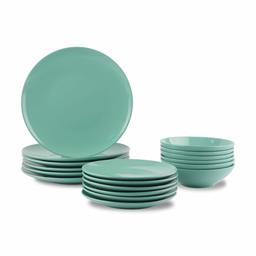 AmazonBasics 18-Piece Stoneware Dinnerware Set - Mint, Service for 6