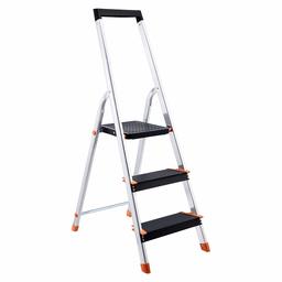 AmazonBasics Folding Step Ladder - 3-Step, Aluminum with Wide Pedal, Silver and Black