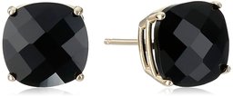 14k Yellow Gold Cushion-Cut Checkerboard Onyx Stud Earrings (8mm)