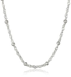 Amazon Essentials Sterling Silver Singapore Bead Chain Station Necklace, 30