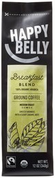 Amazon Brand - Happy Belly Breakfast Blend Organic Fairtrade Coffee, Medium Roast, Ground, 12 ounce