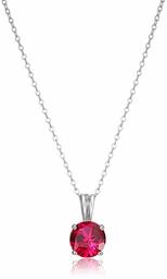 Amazon Collection - 925 Sterling Rhodium Plated Silver Round Cut Artificial Ruby