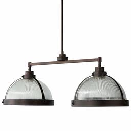 Amazon Brand – Stone & Beam Contemporary Double Ribbed Glass Shade Ceiling Pendant Fixture With Light Bulbs - 36 x 13 x 12.25 Inches, Oil Rubbed Bronze