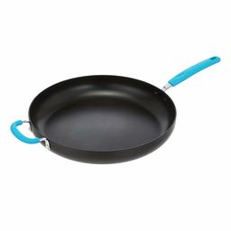 AmazonBasics Hard Anodised Non-Stick 35.5 cm Skillet with Helper Handle, Turquoise