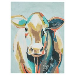 Amazon Brand – Stone & Beam Abstract Multicolored Cow Farmhouse Wall Art on Wood, 16