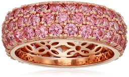 Rose Gold-Plated Sterling Silver Swarovski Zirconia Fancy Pink Three-Row Pave Round Cut Ring, Size 8