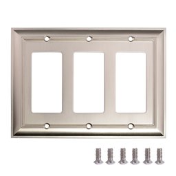 AmazonBasics 3-Gang Wall Switch Plate, 1 Pack, Satin Nickel