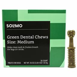 Amazon Brand - Solimo Green Dental Chews Dog Treats, Medium Size, 36 Count