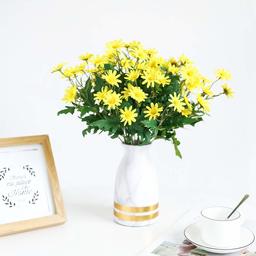 UMI. Essentials Artificial Small Daisy Mini 2pcs Fake Plastic Flowers Wedding Bouquets Decoration Home Table Bus Kitchen Office Garden Indoor Outdoor Greenery Plants (Yellow)