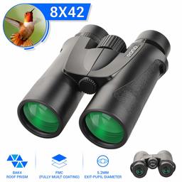 Eono by Amazon - HD 8x42 | Binocolo BAK4 FMC per adulti, compatto e leggero, per concerti di birdwatching di caccia alla fauna selvatica, con custodia e cinturino