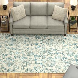 Ravenna Home Vintage Rug, 6' x 9', Blue on Ivory