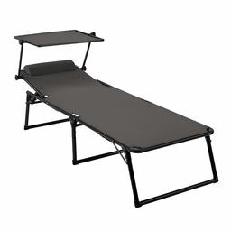 AmazonBasics Aluminium Folding Three-Legged Sun Lounger with Canopy, 5 Adjustable Positions, Grey