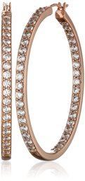 Rose Gold Plated Sterling Silver Hoop Earrings set with Round Cut Swarovski Zirconia (2.34 cttw), 1.5