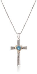 Sterling Silver and 14k Gold Cross Pendant Necklace, 18