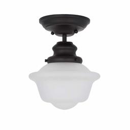 Amazon Brand – Ravenna Home Flush Mount Pendant Ceiling Light with Opal Glass Shade And LED Light Bulb - 7.75 x 7.75 x 10 Inches, Dark Bronze