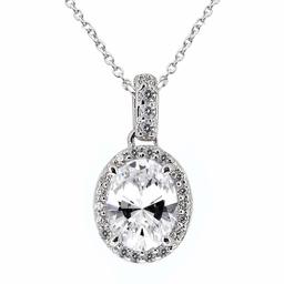 [Amazon Collection] Amazon Collection Rhodium Plated Sterling Silver Transparent Oval Cubic Zirconia Pendant Pendant with Chain JEP00429_110CL00JD00