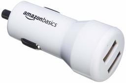 AmazonBasics Dual-Port USB Car Charger for Apple & Android Devices - 4.8 Amp/24W, White (Renewed)