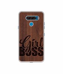 Amazon Brand - Solimo Designer Girl Boss On Wood UV Printed Soft Back Case Mobile Cover for LG Q60