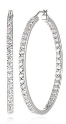 Amazon CollectionPlatinum-Plated Sterling Silver Swarovski Zirconia Round-Cut 1.5 Inch Hoop Earrings