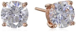 Pendientes de plata de ley chapados en platino o oro con circonitas de Swarovski,Rosa-enchapado dorado,3 cttw