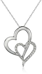 10K White Gold Diamond Double Heart Pendant Necklace (1/10 cttw), 18