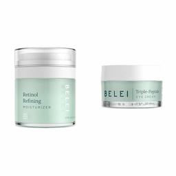 Belei Retinol Vitamin A Refining Moisturizer, Fragrance Free, Paraben Free, 1.7 Fluid Ounce (50 mL) & Triple-Peptide Eye Cream, Fragrance Free, Paraben Free, 0.5 Fluid Ounce (15 mL)