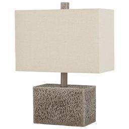 Amazon Brand – Stone & Beam Modern Slate Rock Table Desk Lamp with Light Bulb And Linen Shade,16